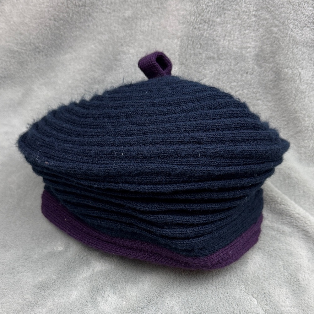 Italian Hat Co. Navy and Purple Ribbed Beret